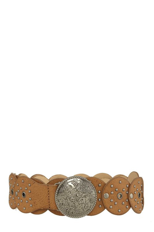 1118 Western Buckle Circles Leather Belt