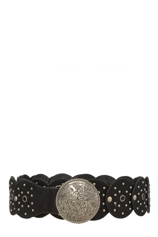 1118 Western Buckle Circles Leather Belt