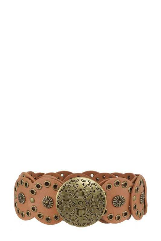 1119 Western Style Buckle Circles Leather Belt