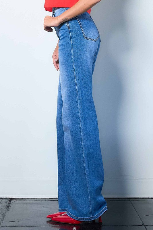 1217 Medium Blue High Rise Wide Leg Jeans