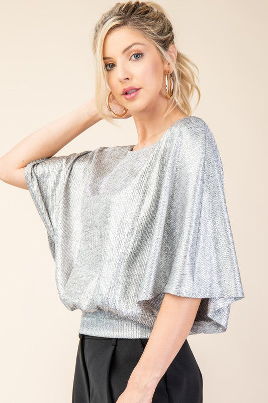 1229 Silver 3/4 Sleeve Top