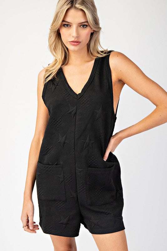 1632 Stars Embroidered V-Neck Romper