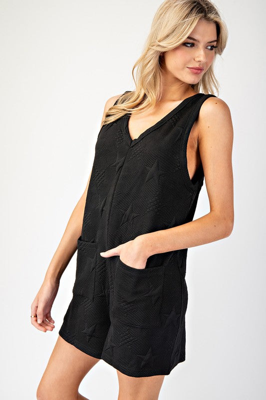 1632 Stars Embroidered V-Neck Romper