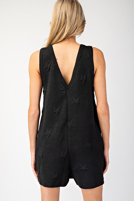 1632 Stars Embroidered V-Neck Romper