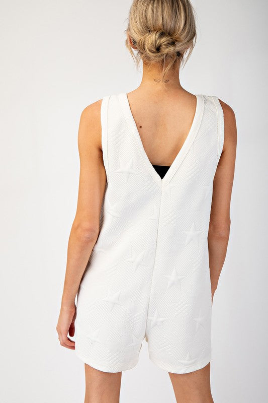 1632 Stars Embroidered V-Neck Romper