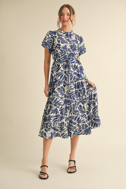 1562 Navy Flower Midi Dress