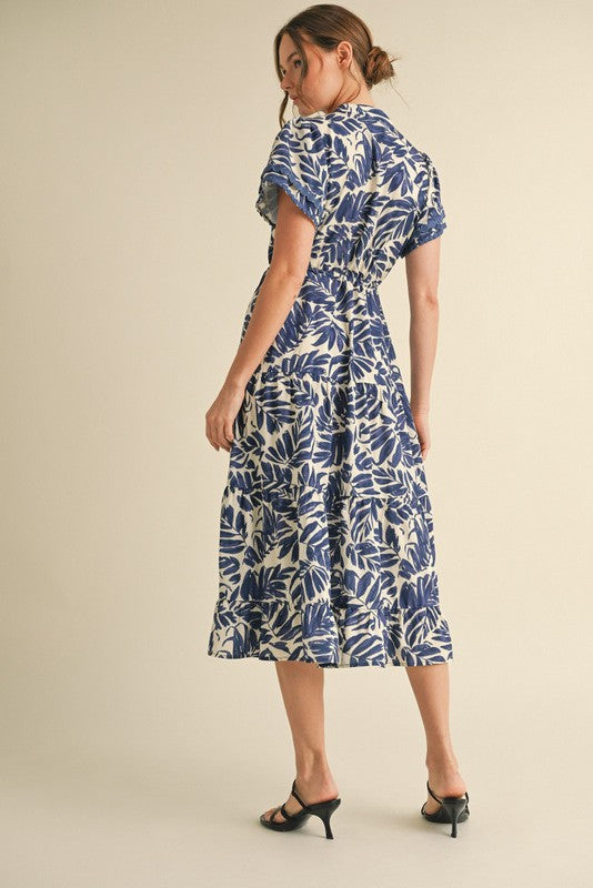 1562 Navy Flower Midi Dress
