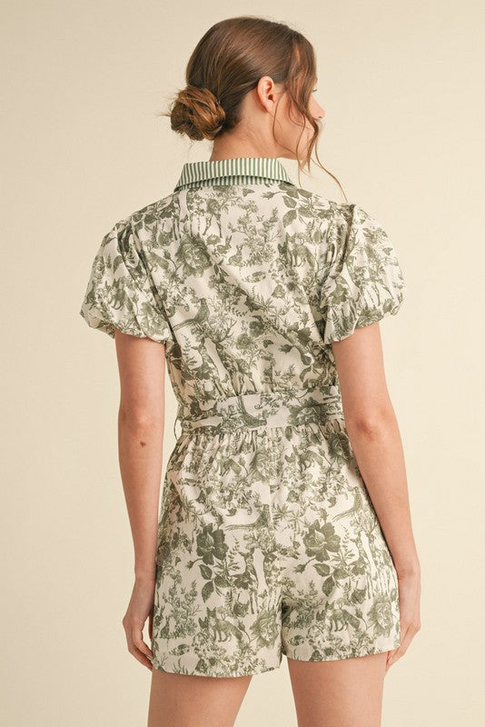 1300 Floral Print & Striped Romper