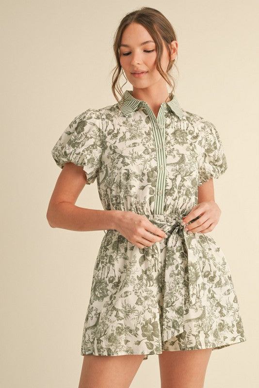 1300 Floral Print & Striped Romper