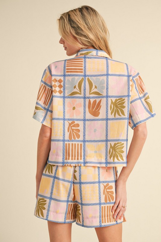 1484 Square Multi Print Bows Shirt & Short Set