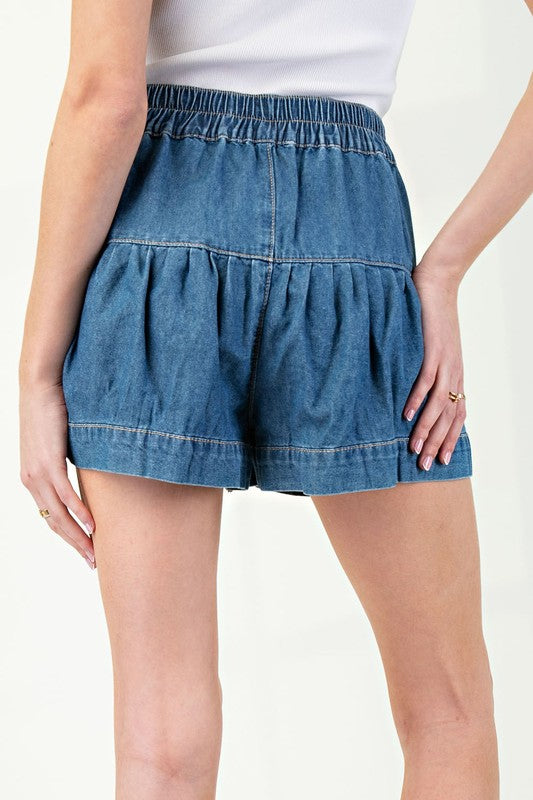 Pleated Denim Short