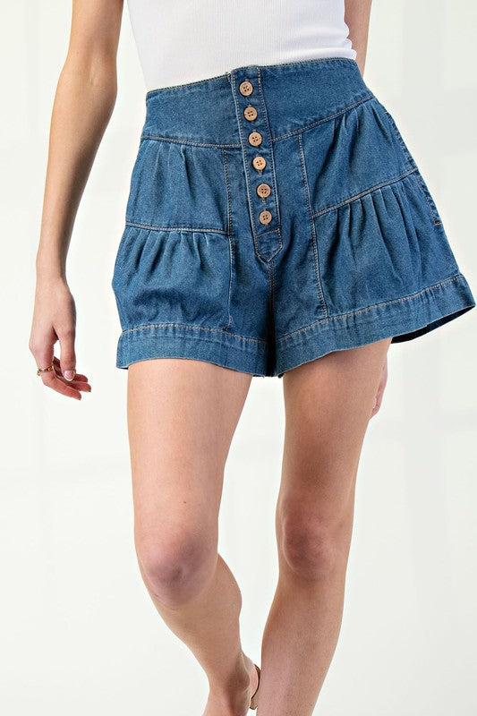 Pleated Denim Short