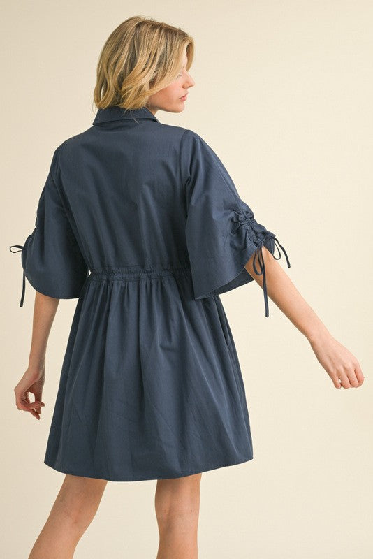 1630 Navy 3/4 Sleeve Flap Pockets Dress