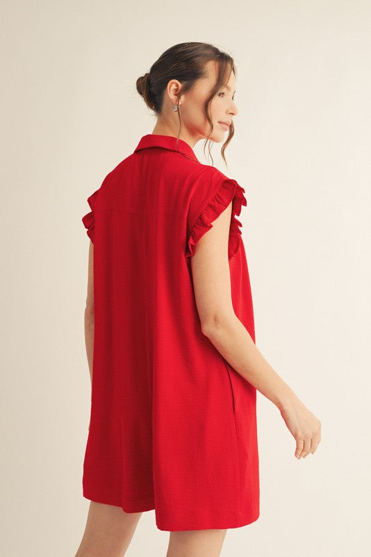 1497 Sleeveless Ruffle Button Down Romper