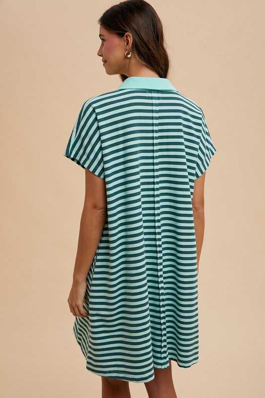 1432 Striped Pockets Polo Dress