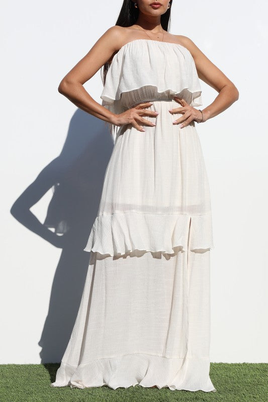 1605 Ruffle Tube Strapless Maxi Dress