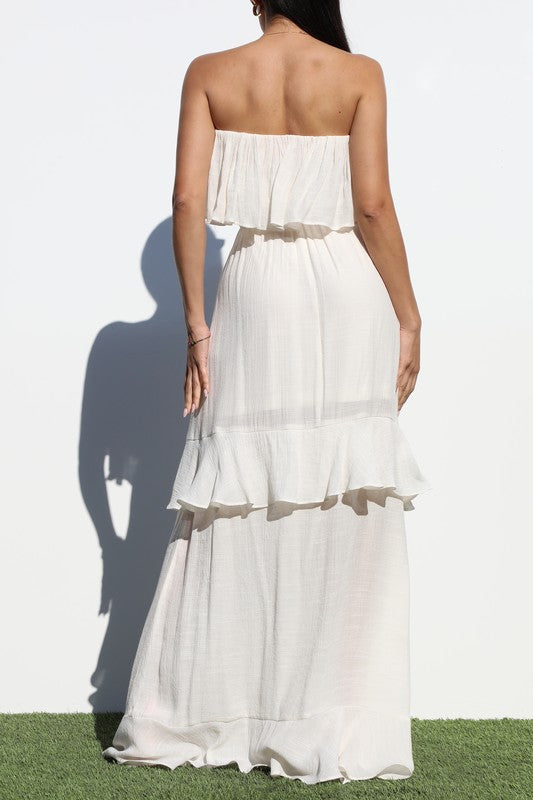 1605 Ruffle Tube Strapless Maxi Dress