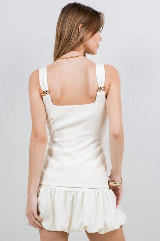 1653 Ivory Gold Metal Detail Top