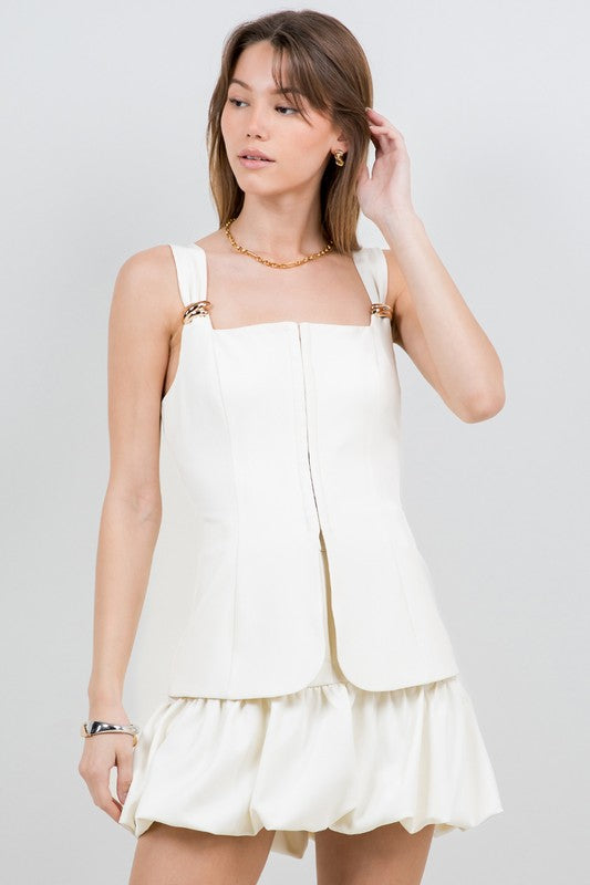 1653 Ivory Gold Metal Detail Top