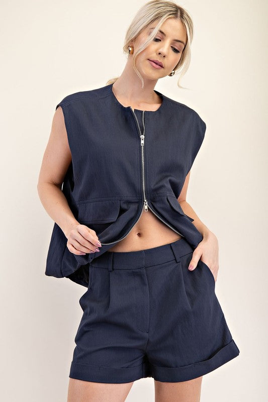 1525 Zipper Bubble Sleeveless Vest