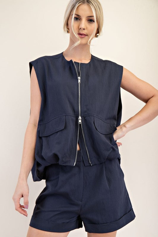 1525 Zipper Bubble Sleeveless Vest