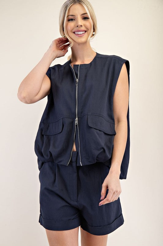 1525 Zipper Bubble Sleeveless Vest