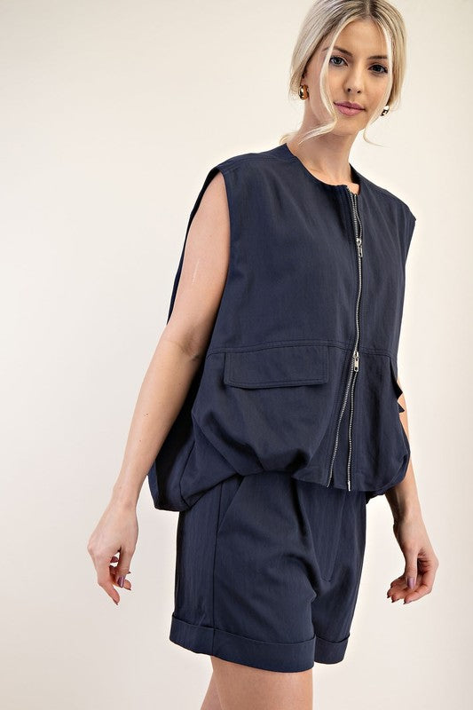 1525 Zipper Bubble Sleeveless Vest