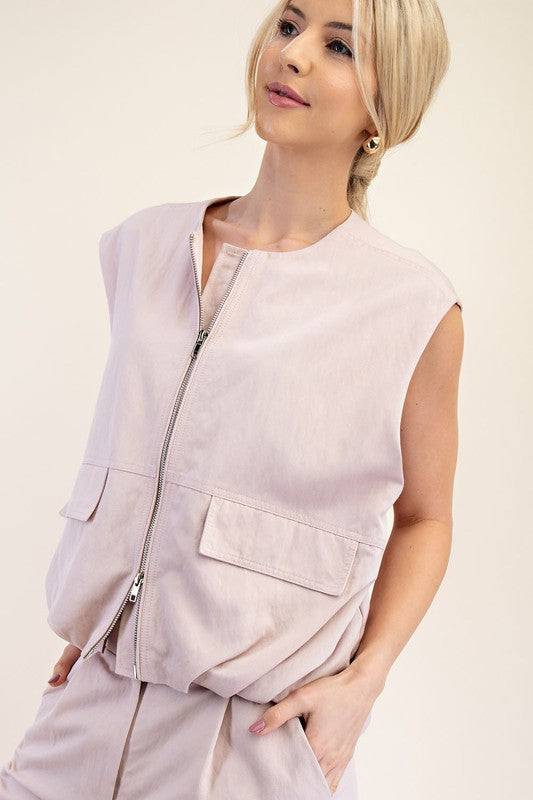 1525 Zipper Bubble Sleeveless Vest