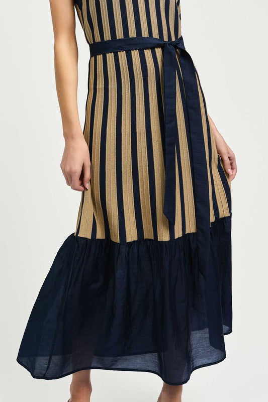 1333 Knitted Beige And Navy Dress