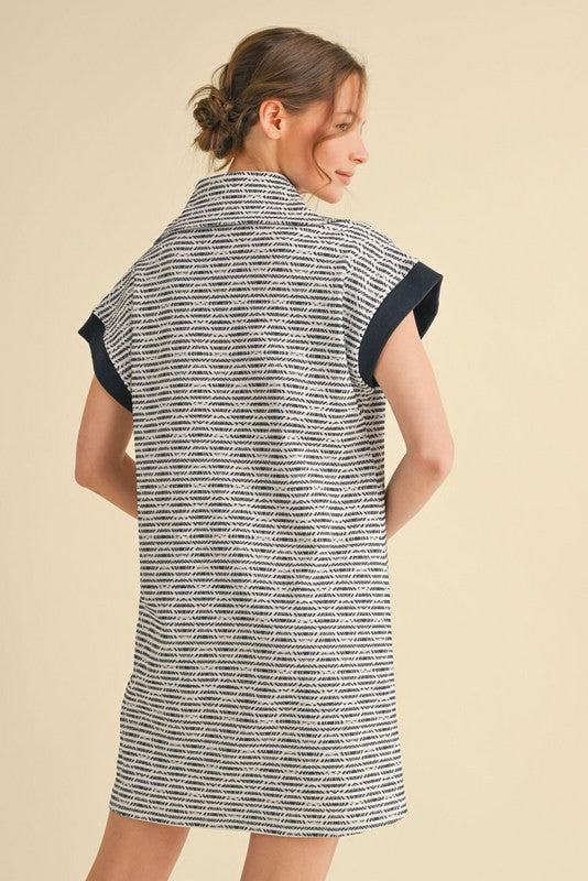1363 Zipper Big Collar Navy Dress