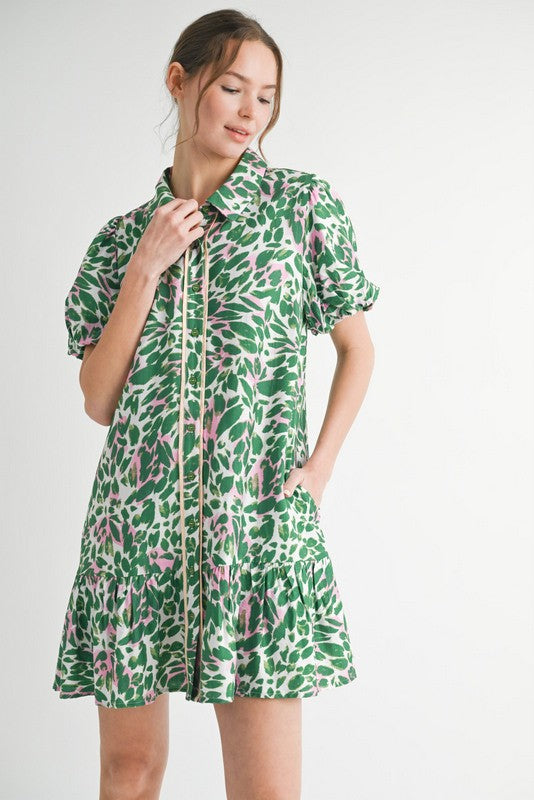 1523 Pink And Green Drop Waist Dress