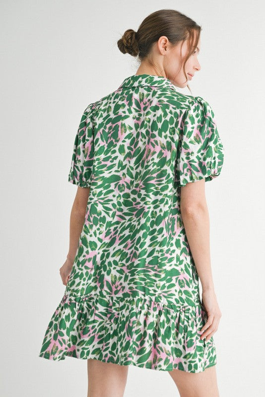 1523 Pink And Green Drop Waist Dress