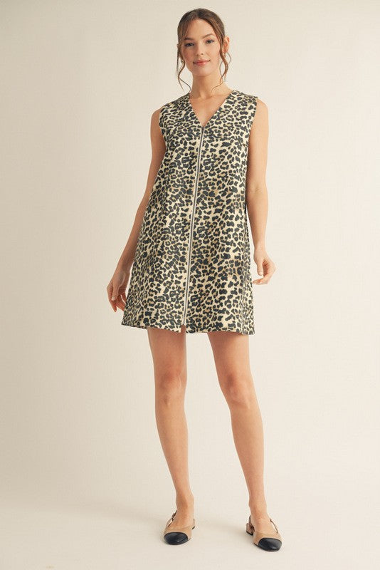 1665 Animal Print Zipper Dress