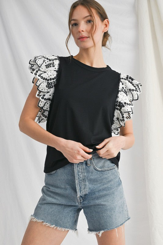 1359 Eyelet Ruffle Top