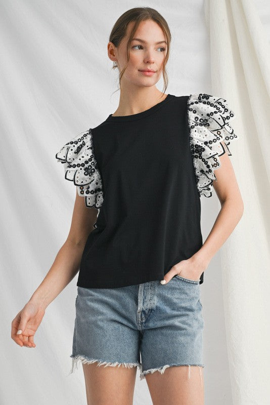 1359 Eyelet Ruffle Top