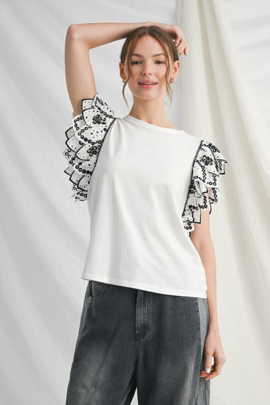 1359 Eyelet Ruffle Top