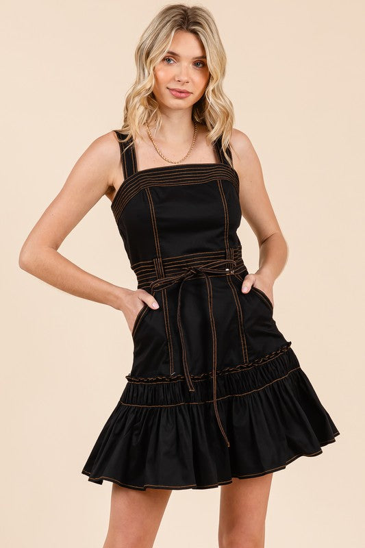 1645 Belted Ruffle Stitch Dress