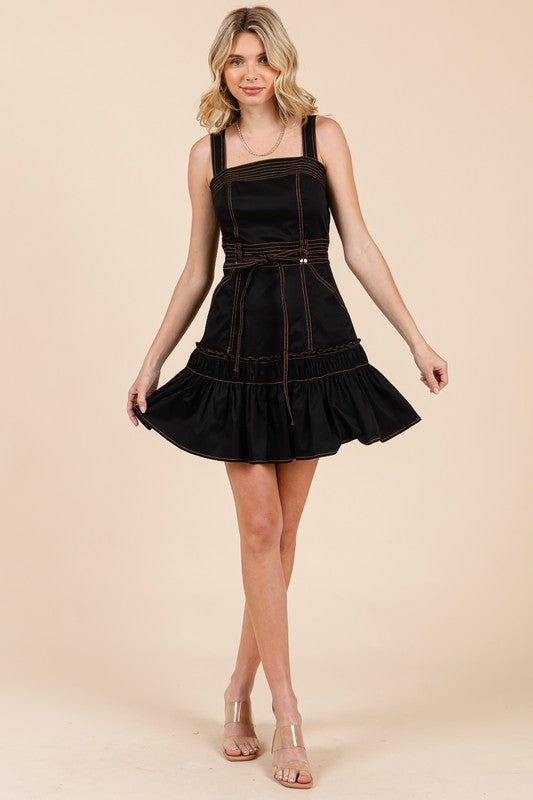 1645 Belted Ruffle Stitch Dress