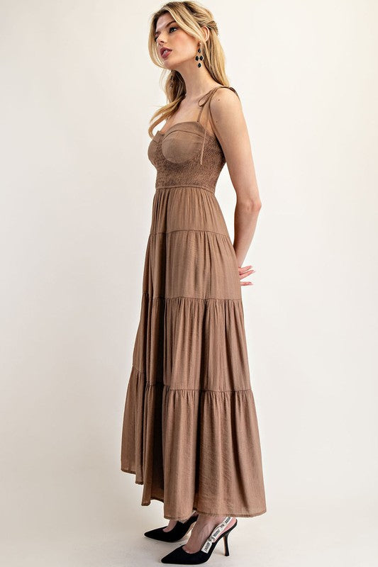 1658 Mocha Elastic Maxi Dress
