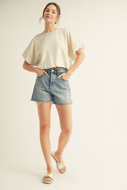 1749 Metallic Bubble Sleeve Top