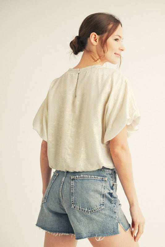1749 Metallic Bubble Sleeve Top