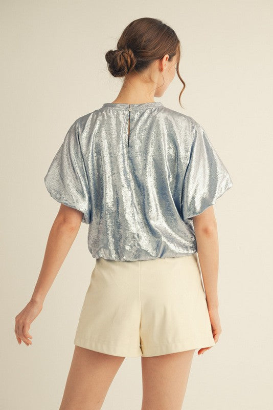 1749 Metallic Bubble Sleeve Top