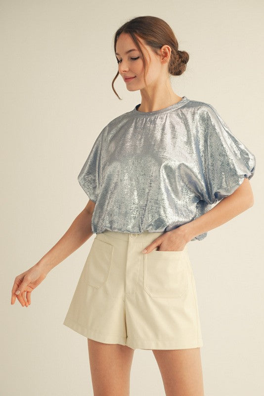 1749 Metallic Bubble Sleeve Top