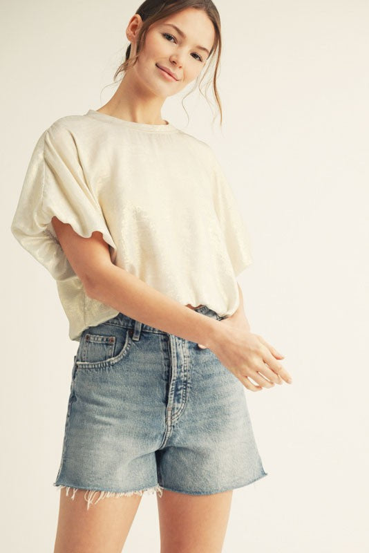 1749 Metallic Bubble Sleeve Top
