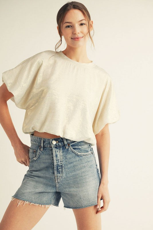 1749 Metallic Bubble Sleeve Top