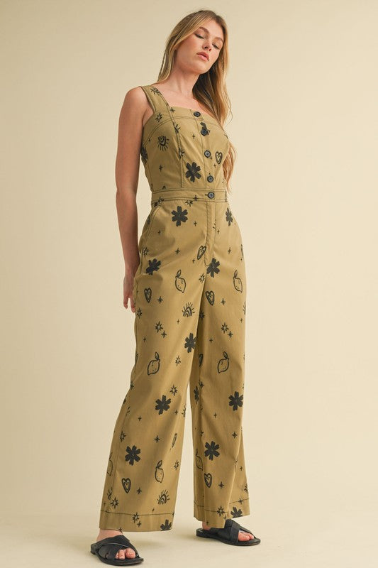 1604 Written Print Khaki And Black Jumpsuit