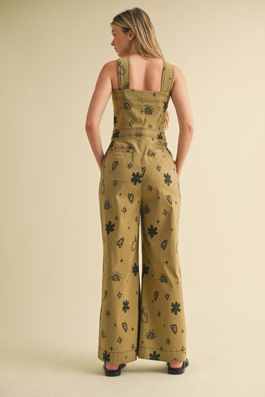 1604 Written Print Khaki And Black Jumpsuit