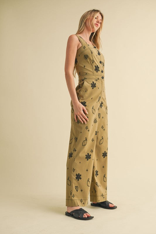 1604 Written Print Khaki And Black Jumpsuit