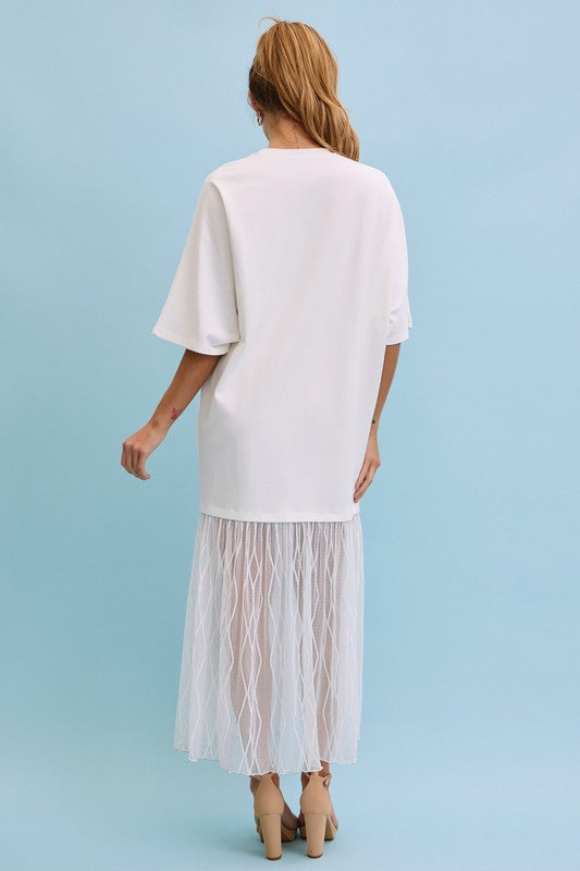 1626 White Ruffle Flower T-Shirt Dress