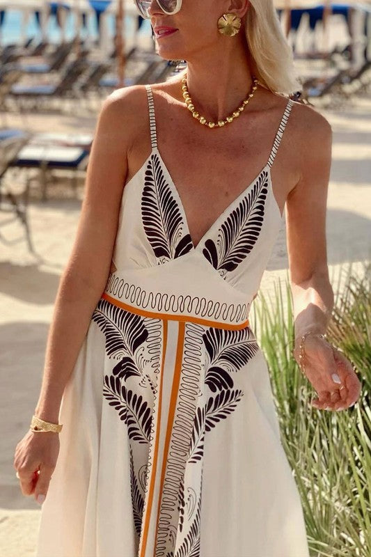 1613 Spaghetti Straps Printed Midi Dress